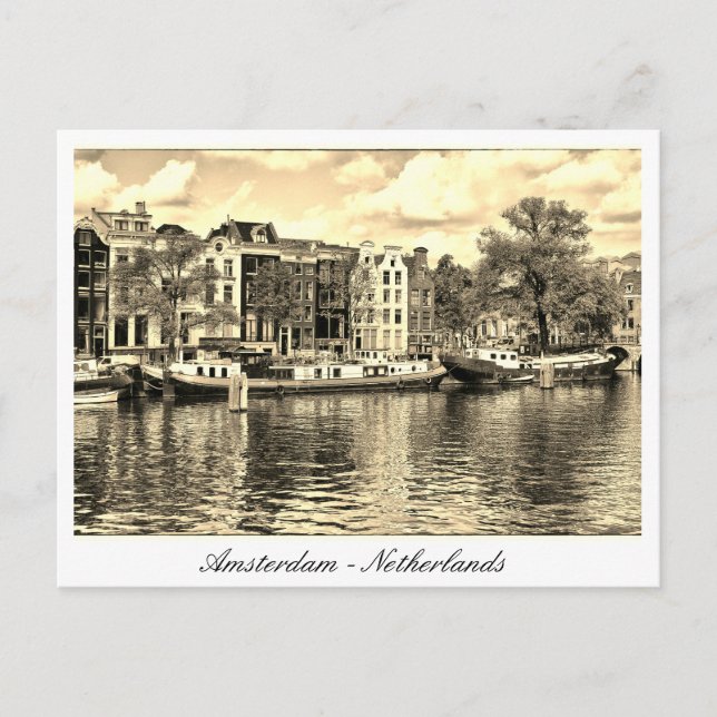 Amsterdam, Houseboats, Vintage Niederlande Postkarte (Vorderseite)