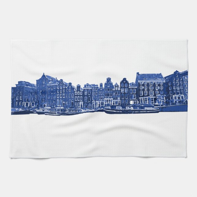 Amsterdam im blauen Delsoftware-Stil Geschirrtuch (Horizontal)