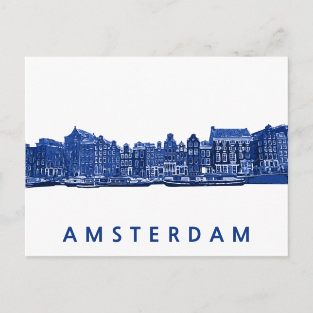 Amsterdam im blauen Delsoftware-Stil Postkarte (Vorderseite)