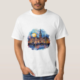 Amsterdam in der Nacht Aquarellmalerei T-Shirt