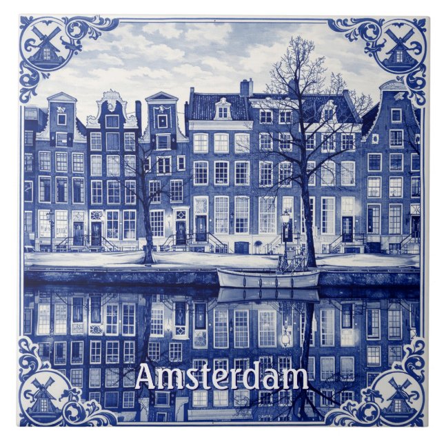 Amsterdam-Kanal Delft Blau Stil Keramikfliese (Vorderseite)