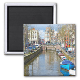 Amsterdam Kanal mit Booten Magnet