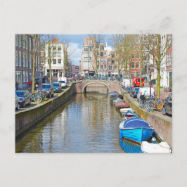 Amsterdam Kanal mit Booten Postkarte