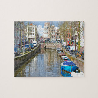 Amsterdam-Kanal mit Booten Puzzle
