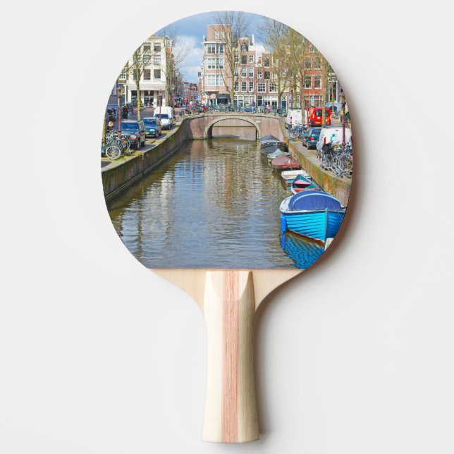 Amsterdam-Kanal mit Booten Tischtennis Schläger (Vorderseite)