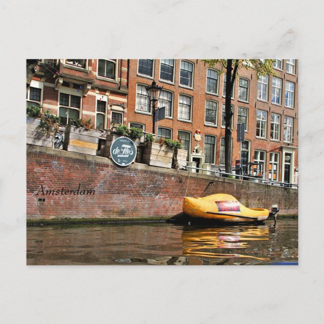 Amsterdam, Kanal, Schuhboote aus Holz Postkarte (Vorderseite)