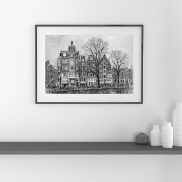 Amsterdam-Kanal-Stadtlandschaft – Handgezeichnete Poster