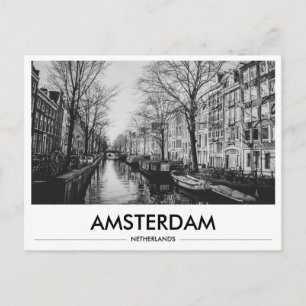Amsterdam-Kanalboote Schwarz-Weiß  Postkarte