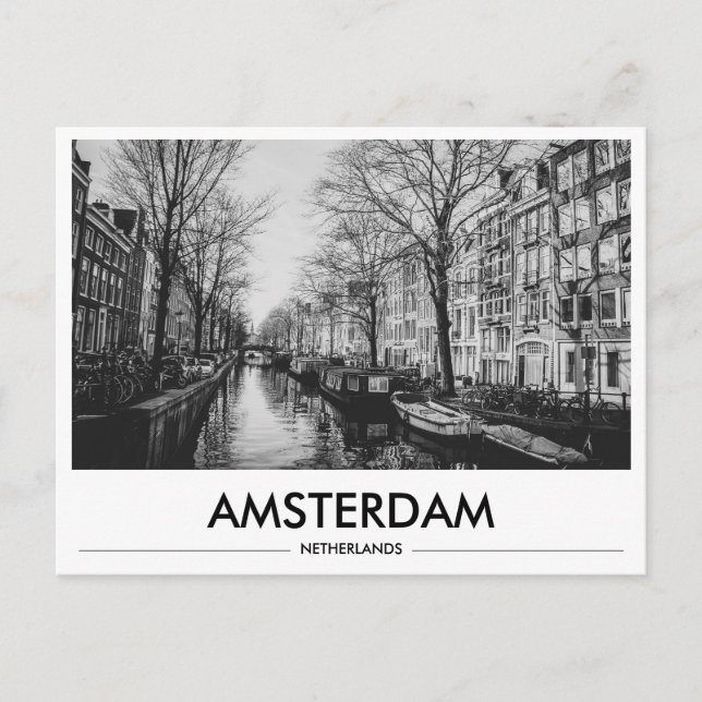 Amsterdam-Kanalboote Schwarz-Weiß  Postkarte (Vorderseite)