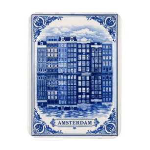 Amsterdam-Kanäle-Häuser Delft Blue Stil Magnet