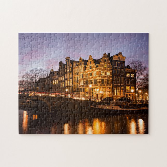 Amsterdam-Kanalhäuser am Puzzlen der Dämmerung Puzzle (Horizontal)