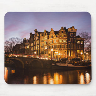Amsterdam-Kanalhäuser an Dämmerung mousepad