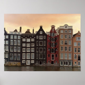 Amsterdam-Kanalhäuser bei Sonnenuntergang Poster