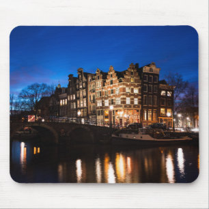 Amsterdam-Kanalhäuser nachts Mousepad