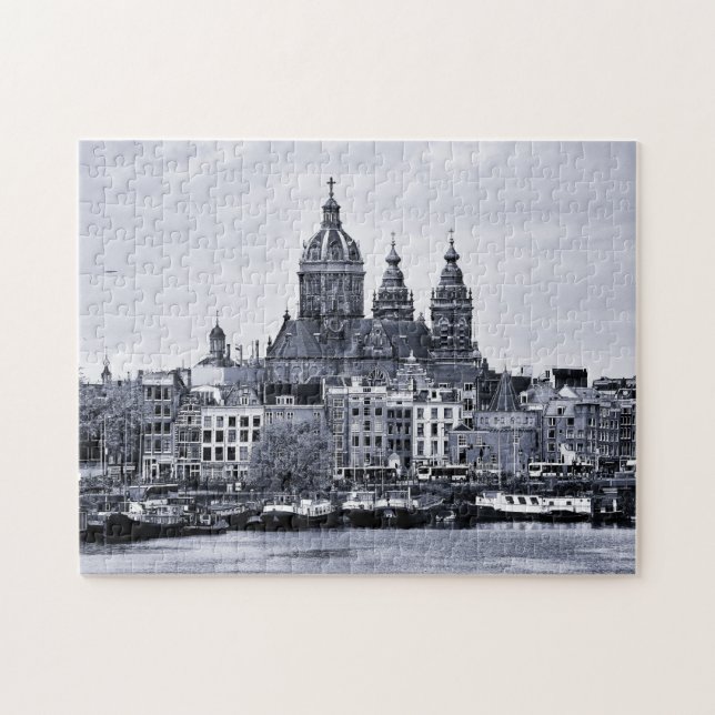 Amsterdam, Kathedrale & Boote - Holland (Rätsel) Puzzle (Horizontal)