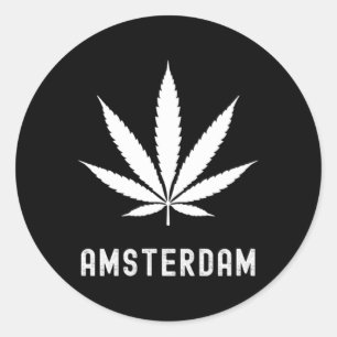 Amsterdam Kiffer Cannabisblatt Reise Urlaub Runder Aufkleber