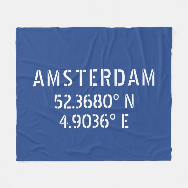 Amsterdam Latitude Longitude Blue Fleecedecke (Vorderseite (Horizontal))