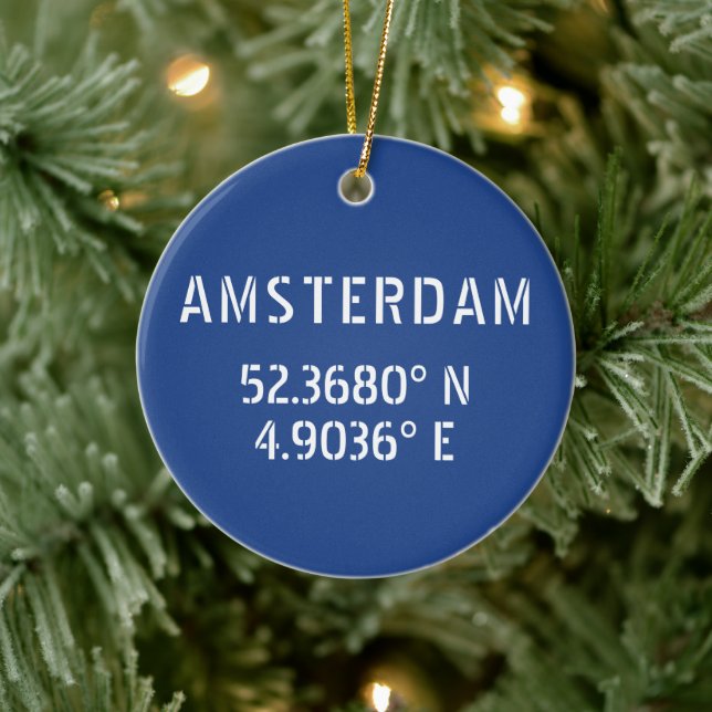 Amsterdam Latitude Longitude Blue Keramik Ornament (Baum)