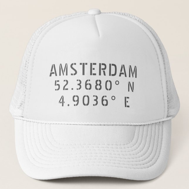 Amsterdam Latitude Longitude Truckerkappe (Vorderseite)