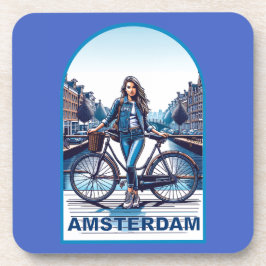 Amsterdam Mädchen mit Fahrrad auf Brücke Getränkeuntersetzer