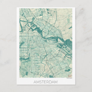 Amsterdam Map Blue Vintag Watercolor Postkarte