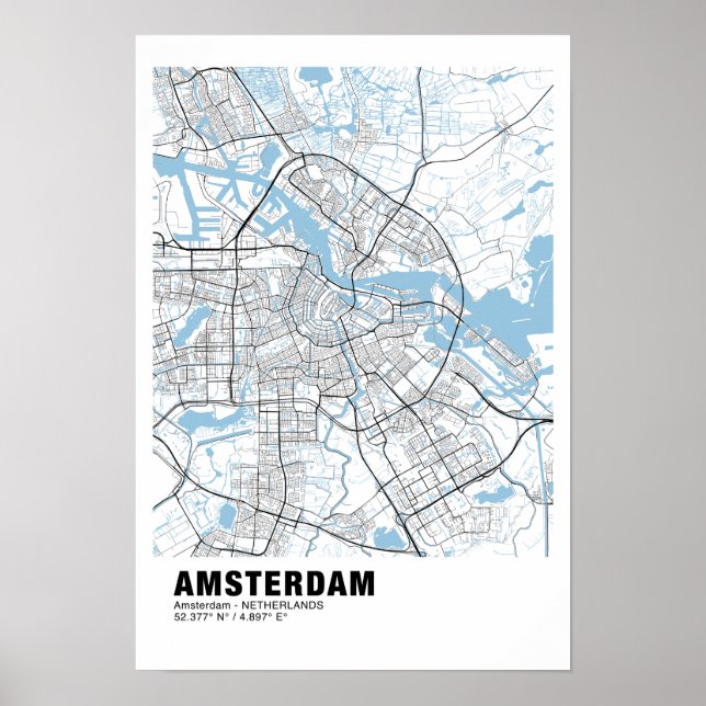 Amsterdam Map Poster - Amsterdam White Map (Vorne)