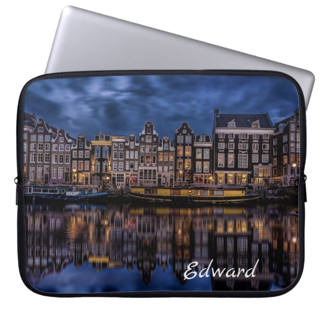 Amsterdam mit Kanälen in Dusk Laptopschutzhülle (Vorderseite)