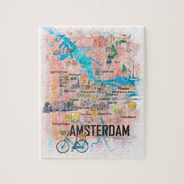 Amsterdam Netherlands Clean Iconic City Map Puzzle (Vertikal)