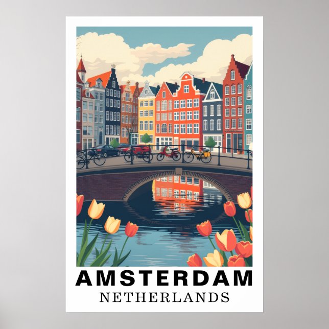 Amsterdam Netherlands Travel Bicycles Tulip Poster (Vorne)