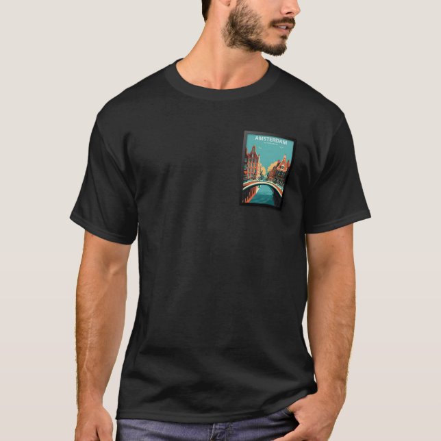 Amsterdam Netherlands Travel Poster T-Shirt (Vorderseite)