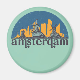 Amsterdam Netherlands Vintage City Skyline Magnet