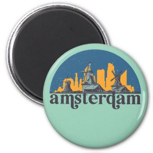 Amsterdam Netherlands Vintage City Skyline Magnet