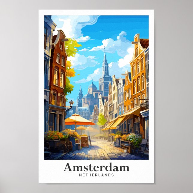 Amsterdam Netherlands Vintage Travel Portrait Poster (Vorne)