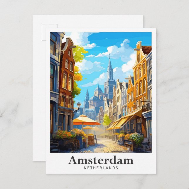 Amsterdam Netherlands Vintage Travel Portrait Postkarte (Vorne/Hinten)