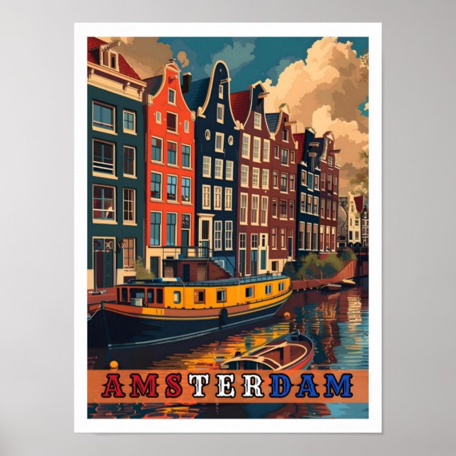 Amsterdam Netherlands Vintage Travel Poster (Vorne)