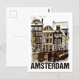 Amsterdam Netherlands Vintage Travel Poster Retro Postkarte
