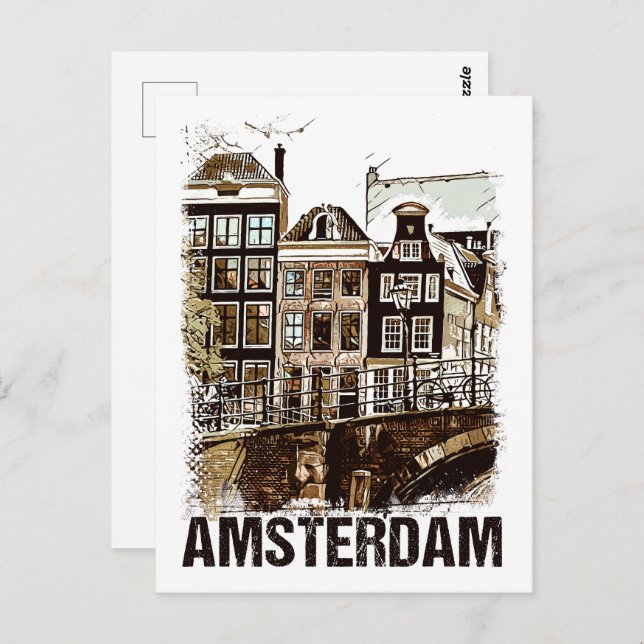 Amsterdam Netherlands Vintage Travel Poster Retro Postkarte (Vorne/Hinten)