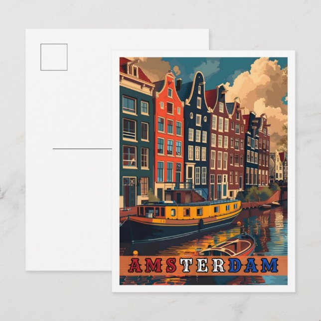 Amsterdam Netherlands Vintage Travel Postkarte (Vorne/Hinten)