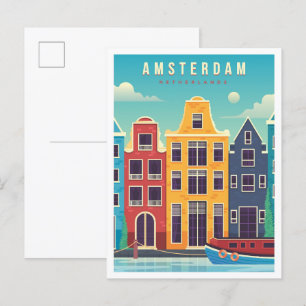Amsterdam Netherlands Vintage Travel Postkarte