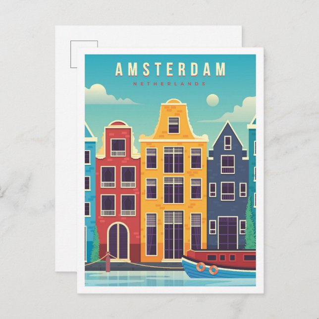 Amsterdam Netherlands Vintage Travel Postkarte (Vorne/Hinten)