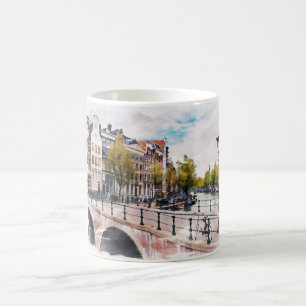 Amsterdam Netherlands Watercolor Vintage Travel Kaffeetasse