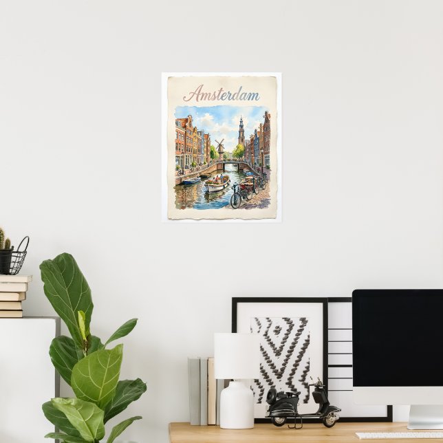 Amsterdam Niederlande Aquarell Poster (Heimbüro)