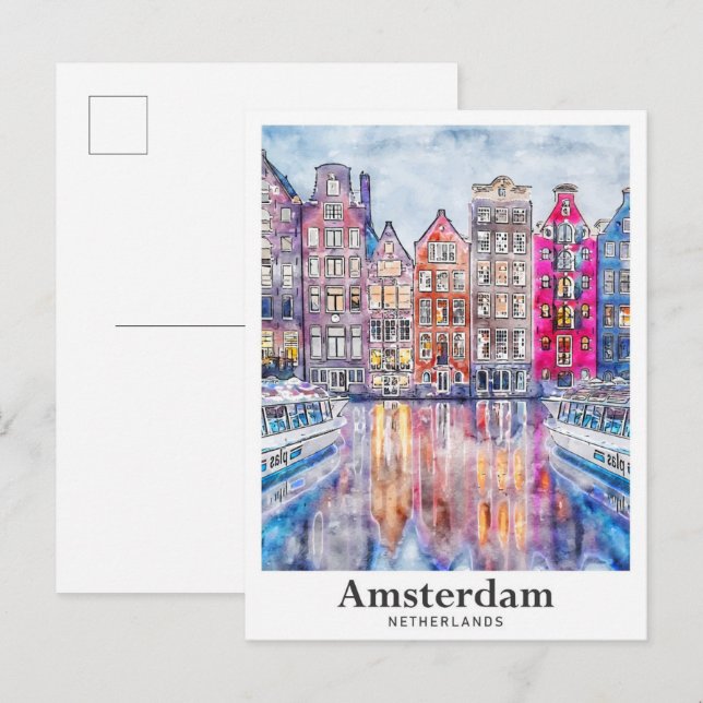 Amsterdam Niederlande Aquarell Sketch Hand Drawing Postkarte (Vorne/Hinten)