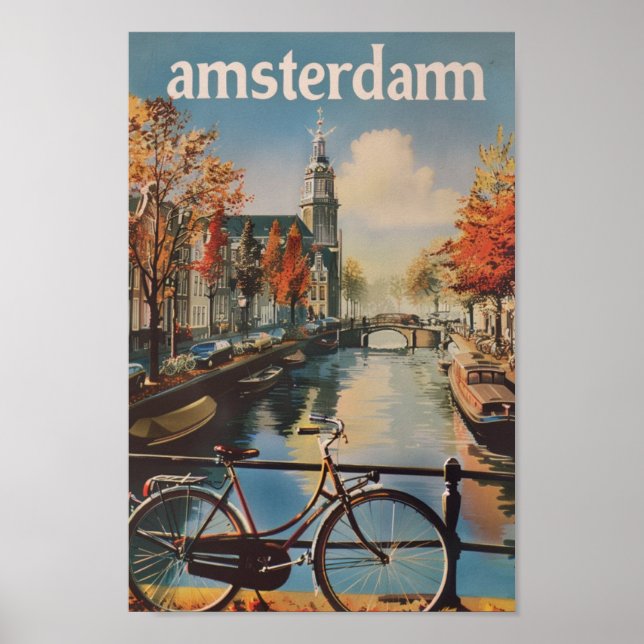 Amsterdam Niederlande Berühmter Vintage Travel Pla Poster (Vorne)