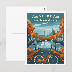 Amsterdam Niederlande Berühmter Vintage Travel Pla Postkarte