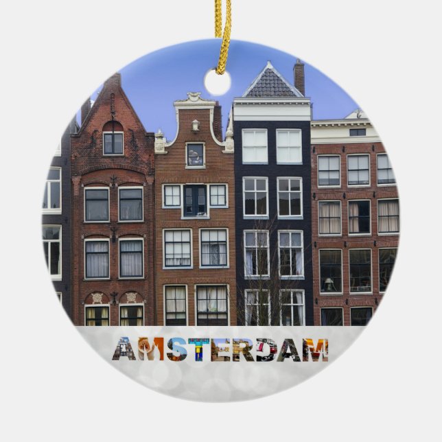 Amsterdam Niederlande Canal Houses Weihnachten Keramik Ornament (Vorne)