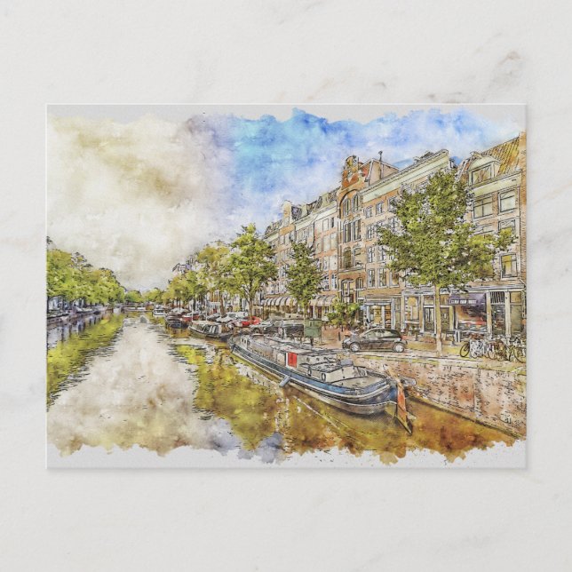 Amsterdam, Niederlande Canal wassercolor Postcard Postkarte (Vorderseite)