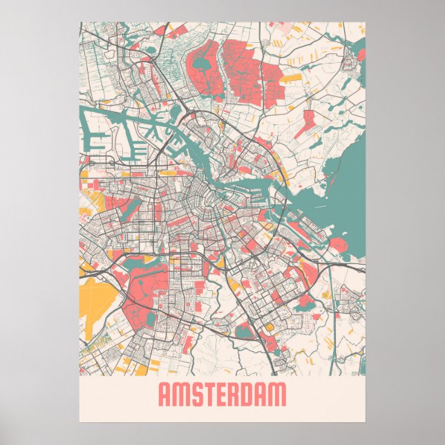 Amsterdam - Niederlande Chalk City Map Poster (Vorne)