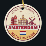 Amsterdam Niederlande City Skyline Emblem Keramik Ornament<br><div class="desc">Amsterdam minimalistisches,  farbenfrohes Kunstdesign mit Denkmälern und Sehenswürdigkeiten der Stadt in den Niederlanden.</div>