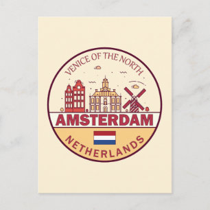 Amsterdam Niederlande City Skyline Emblem Postkarte